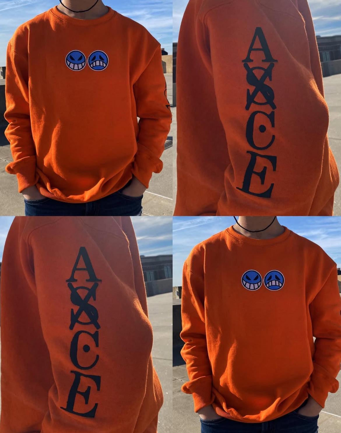 Blue Faces, Orange Crewneck 🔥