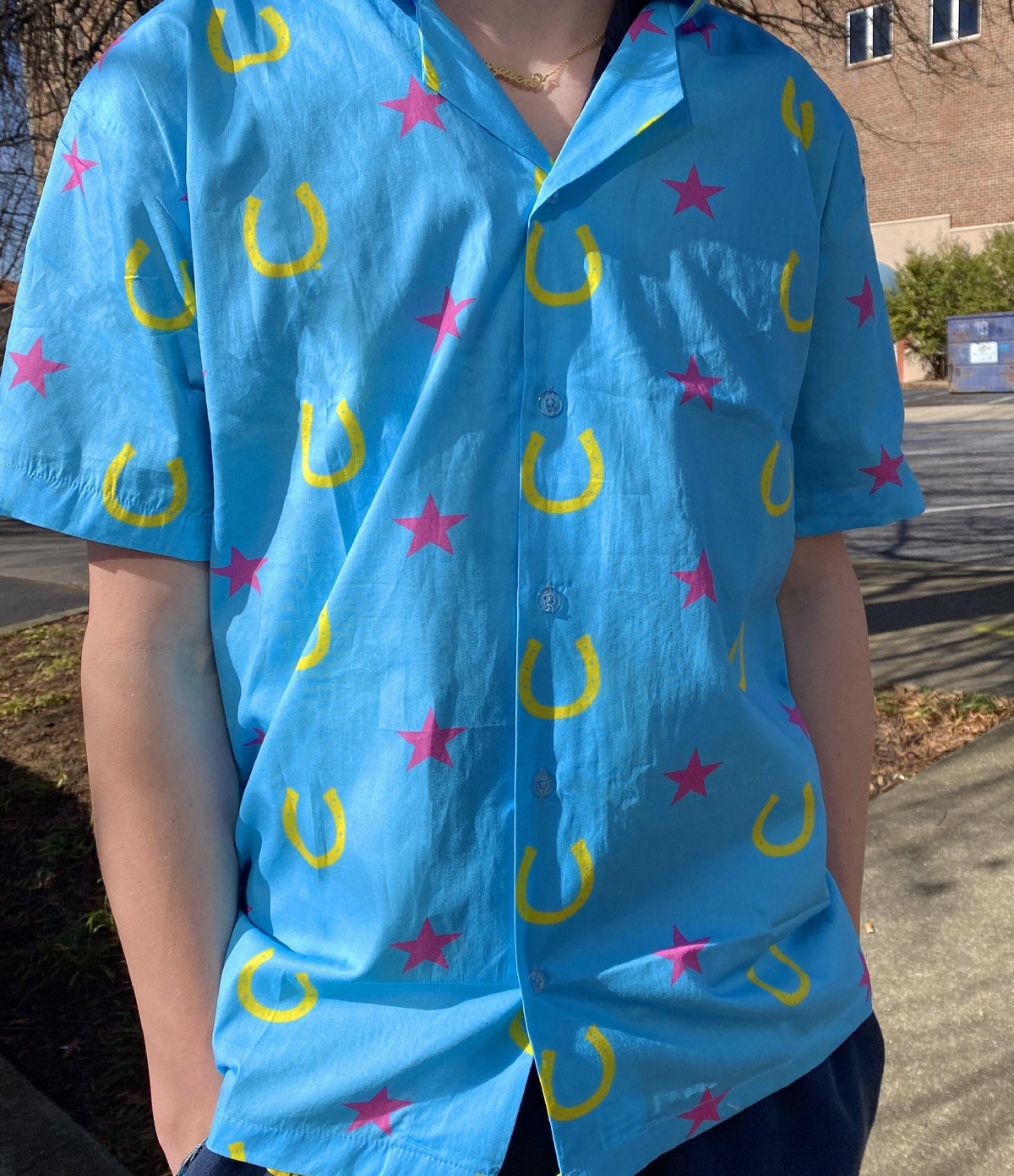 Jojos Anime Minimal Blue Button Up Design