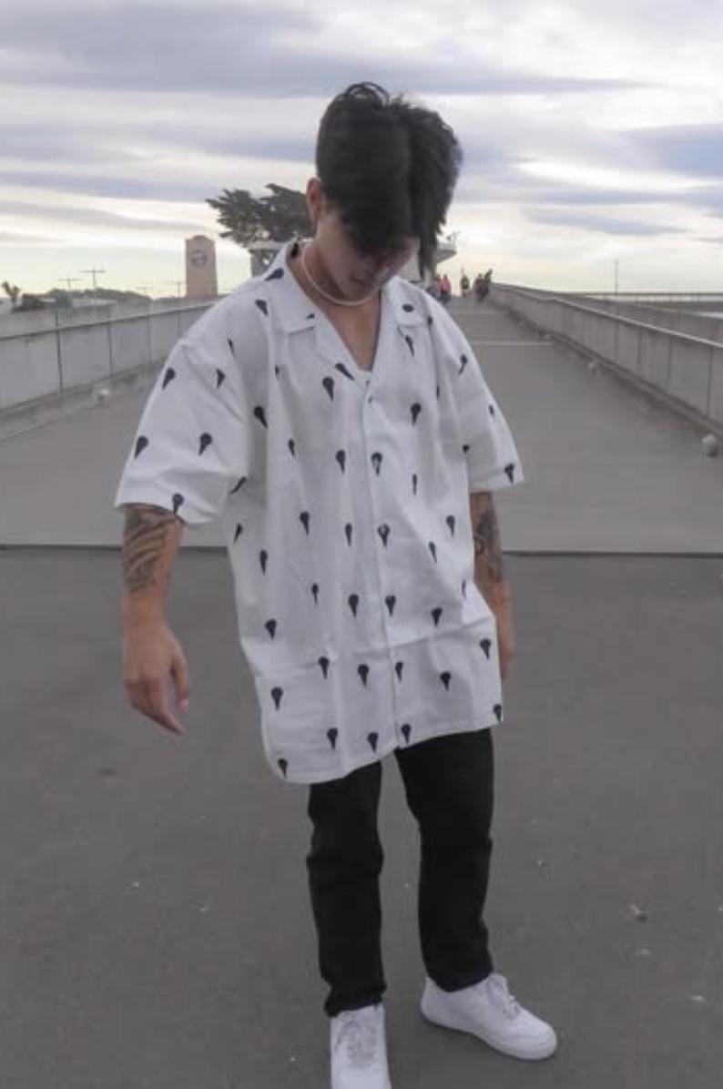Jojos Anime Minimal White Button Up Design