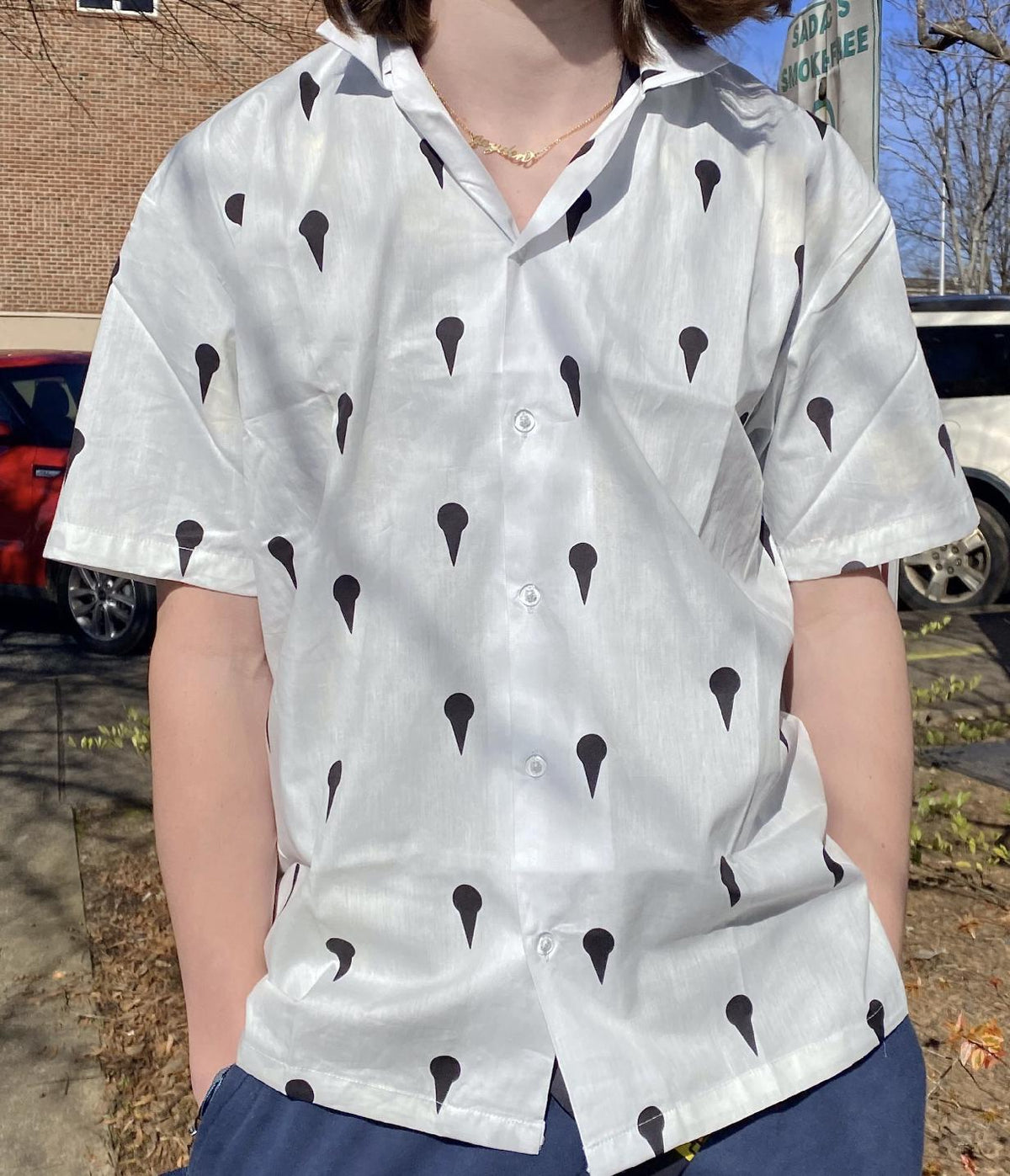 Jojos Anime Minimal White Button Up Design